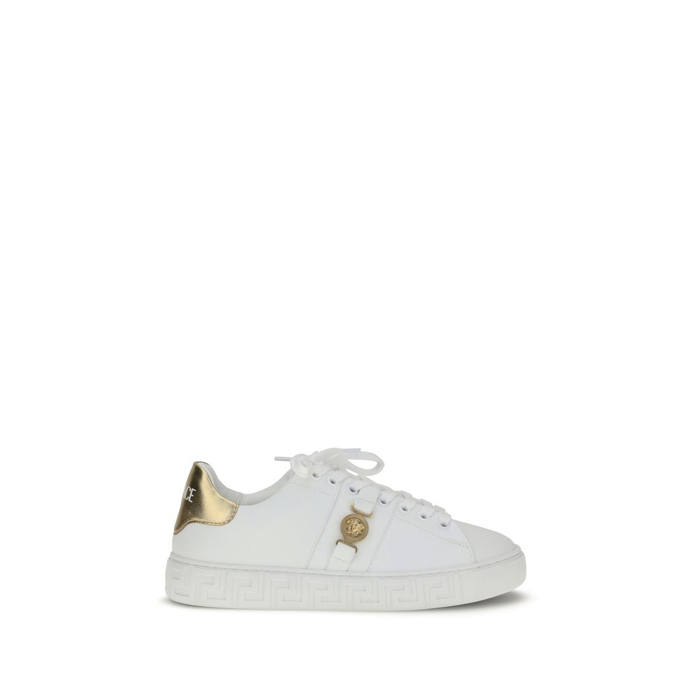 Versace Weiße Kalbshaut Bos Taurus Sneakers mit niedrigem Schaft