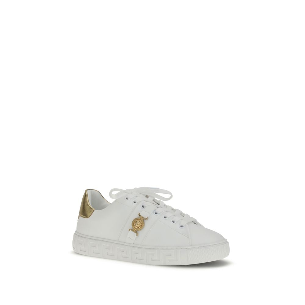 Versace Weiße Kalbshaut Bos Taurus Sneakers mit niedrigem Schaft