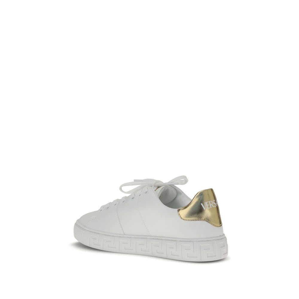 Versace Weiße Kalbshaut Bos Taurus Sneakers mit niedrigem Schaft