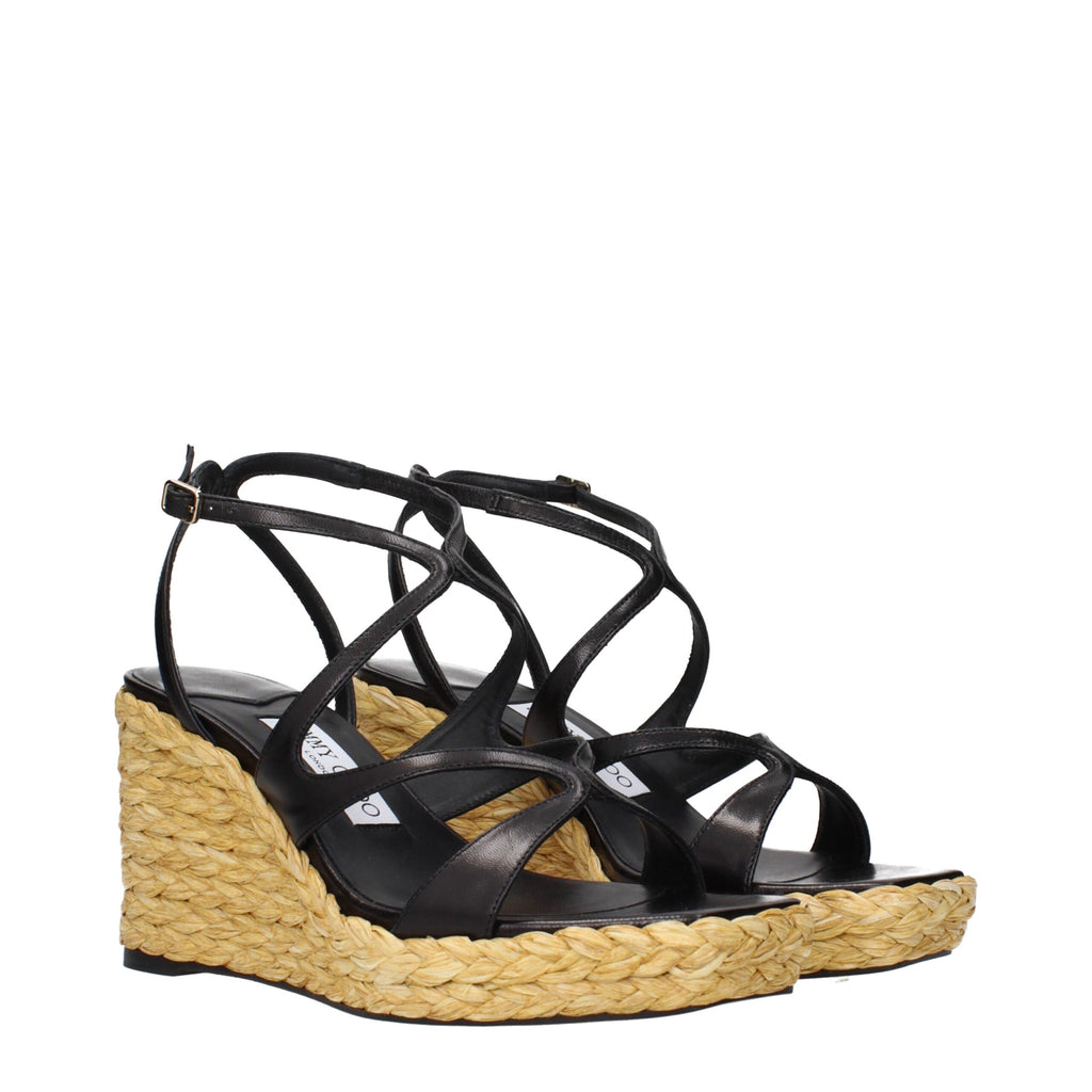 Jimmy Choo Schwarze Leder-Keilsandalen