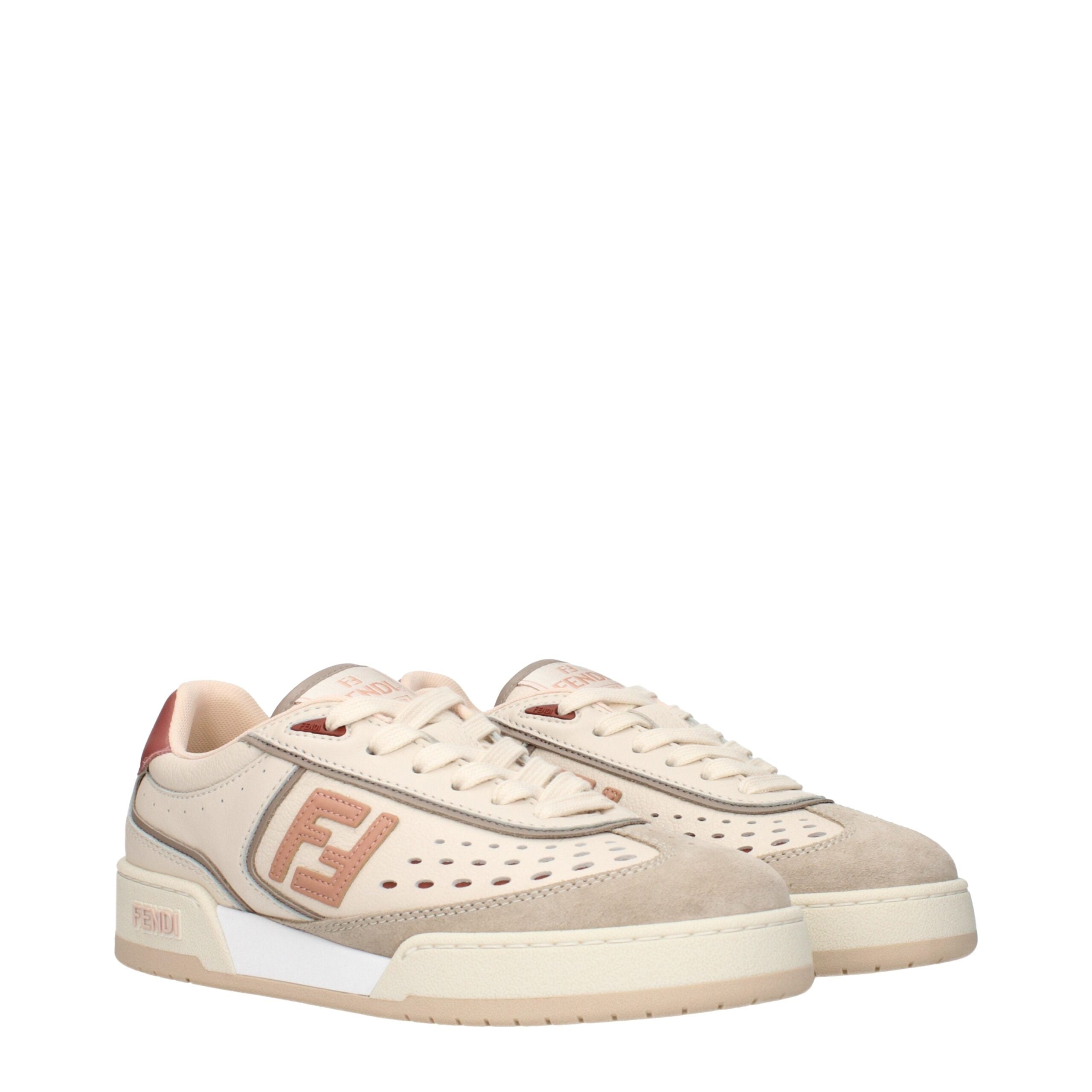 Fendi Beigefarbene Leder-Sneaker mit niedrigem Schaft