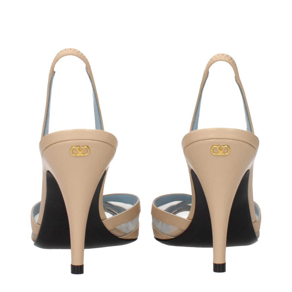 Valentino Garavani Beigefarbene Leder-Stilettosandalen