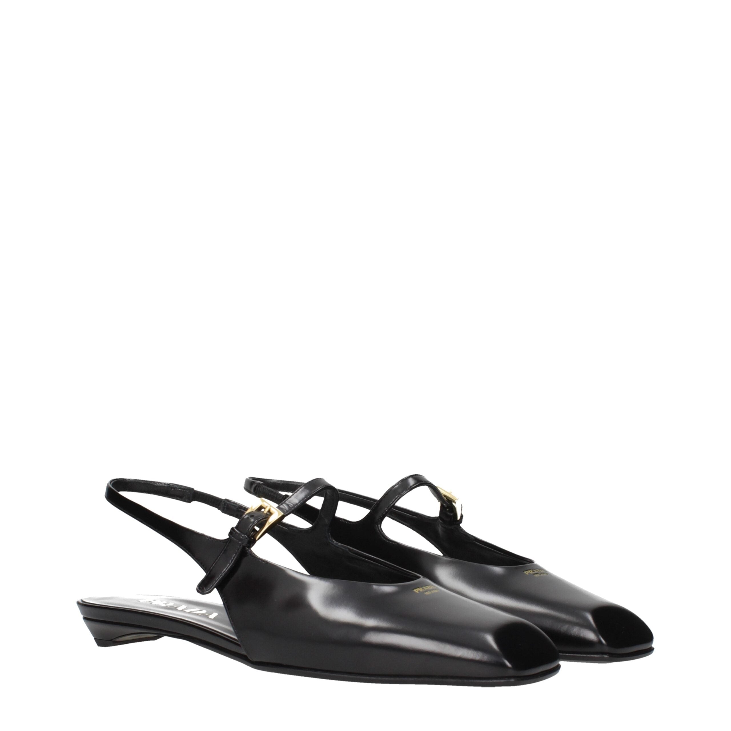 Prada Schwarze Leder-Flachsandalen