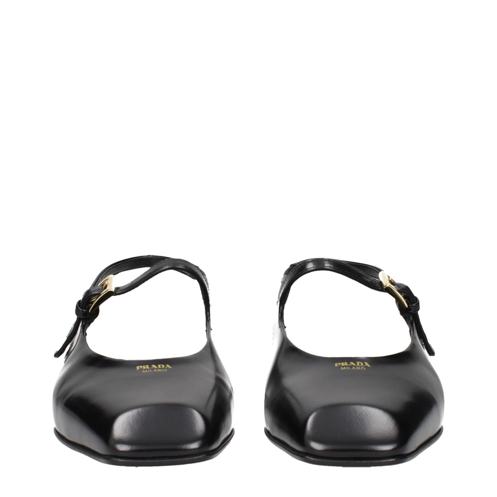 Prada Schwarze Leder-Flachsandalen
