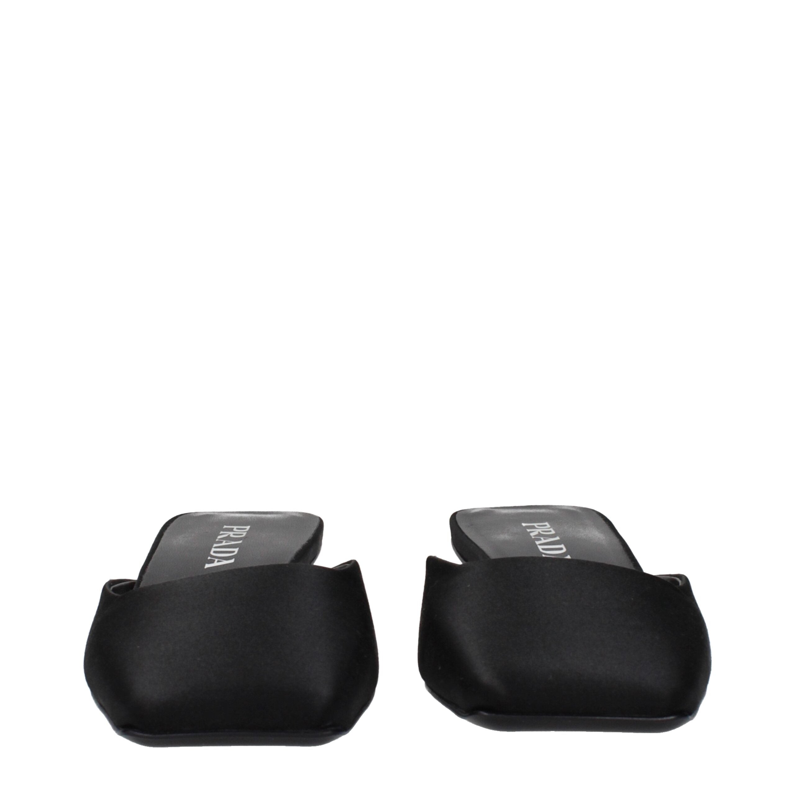 Prada Schwarze Satin-Flachsandalen