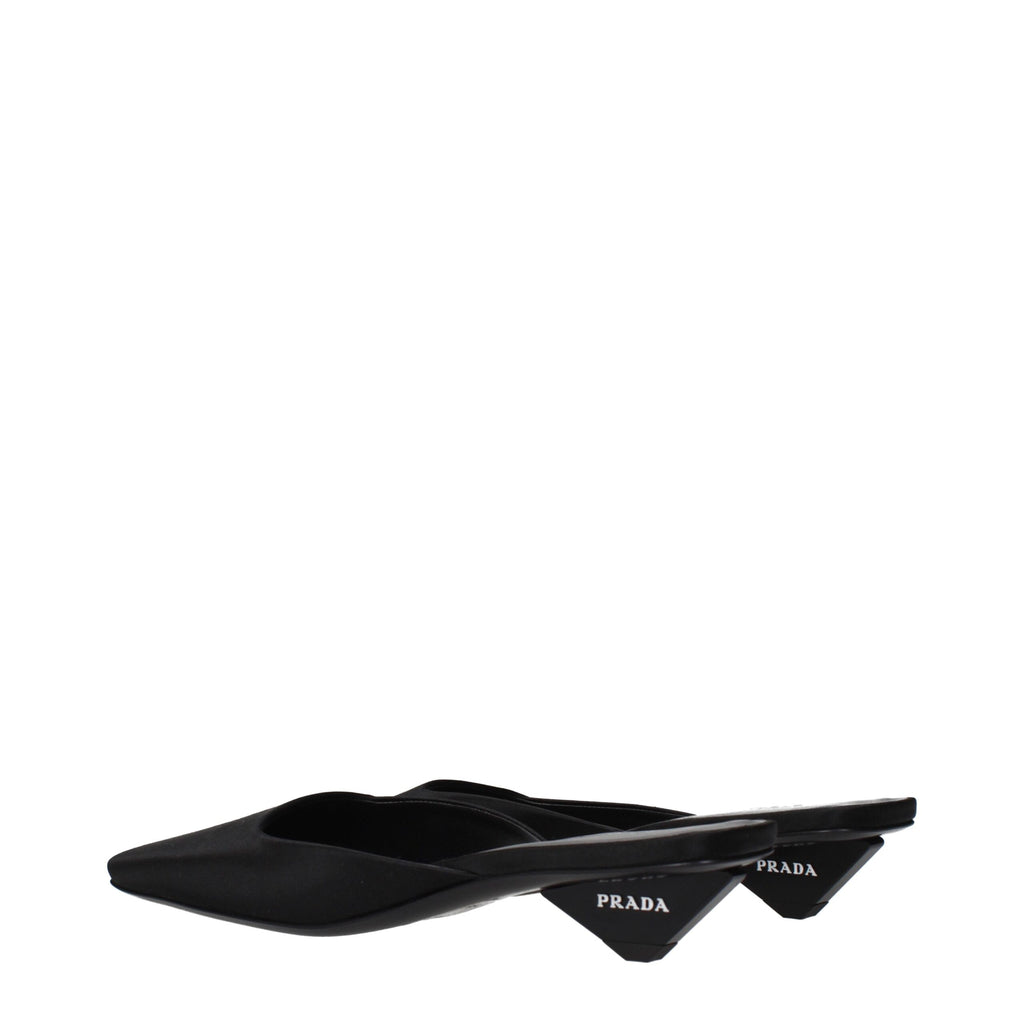 Prada Schwarze Satin-Flachsandalen