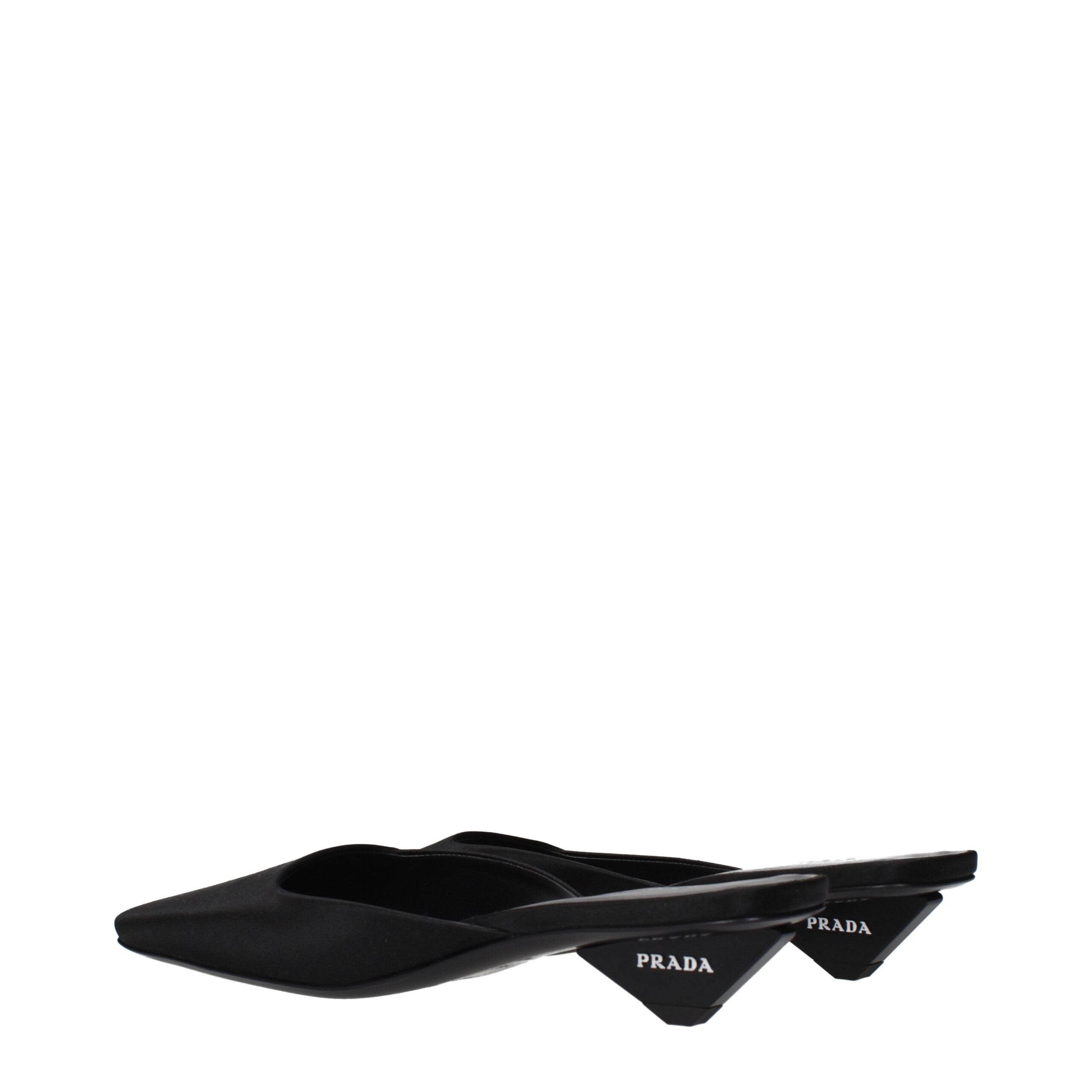 Prada Schwarze Satin-Flachsandalen