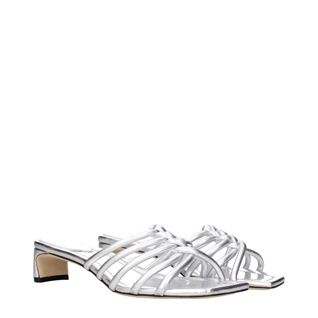 Jimmy Choo Graue Leder-Flatsandalen