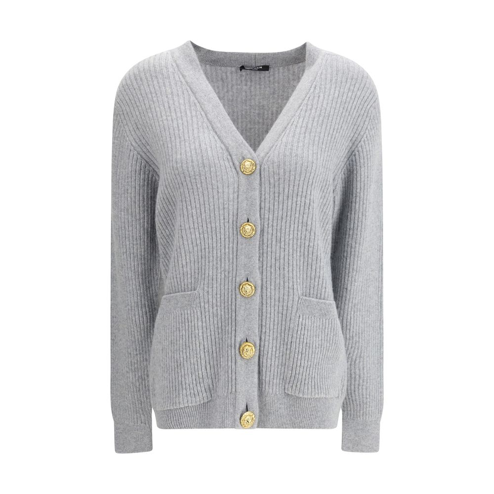Balmain Grauer Wollcardigan aus Fleece