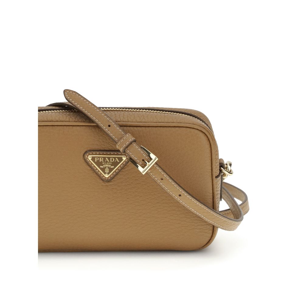 Prada Beigefarbene Kalbshaut Bos Taurus Schultertasche