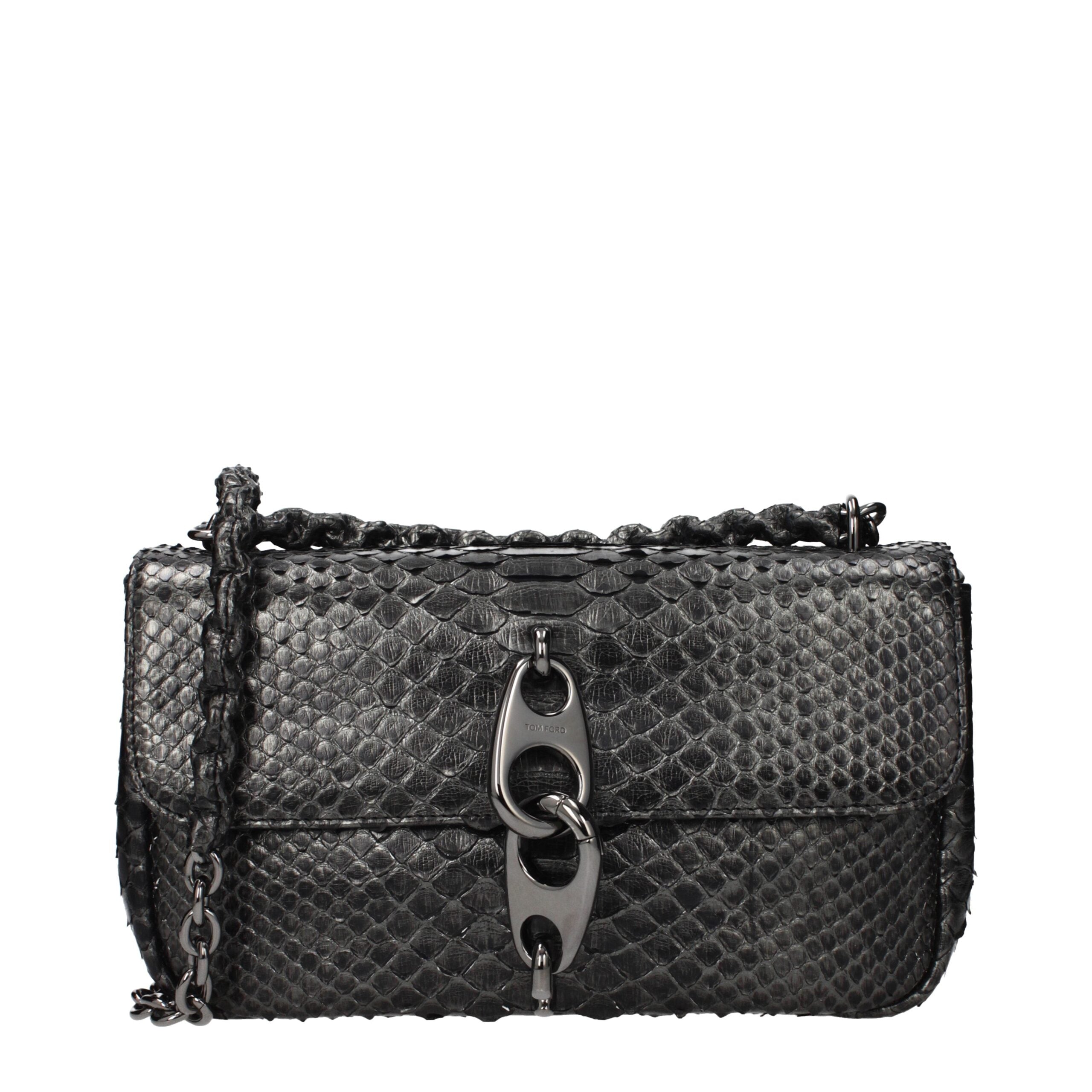 Tom Ford Silbergraue Schultertasche aus Pythonleder