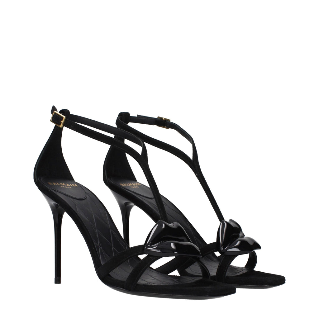 Balmain Schwarze Leder-Stilettosandalen