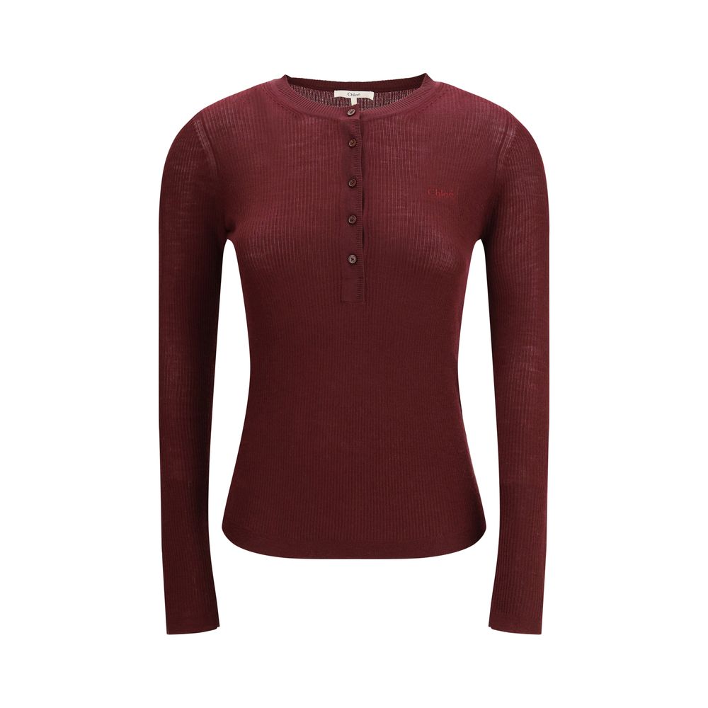 Chloé Bordeauxrotes Woll-Langarmshirt