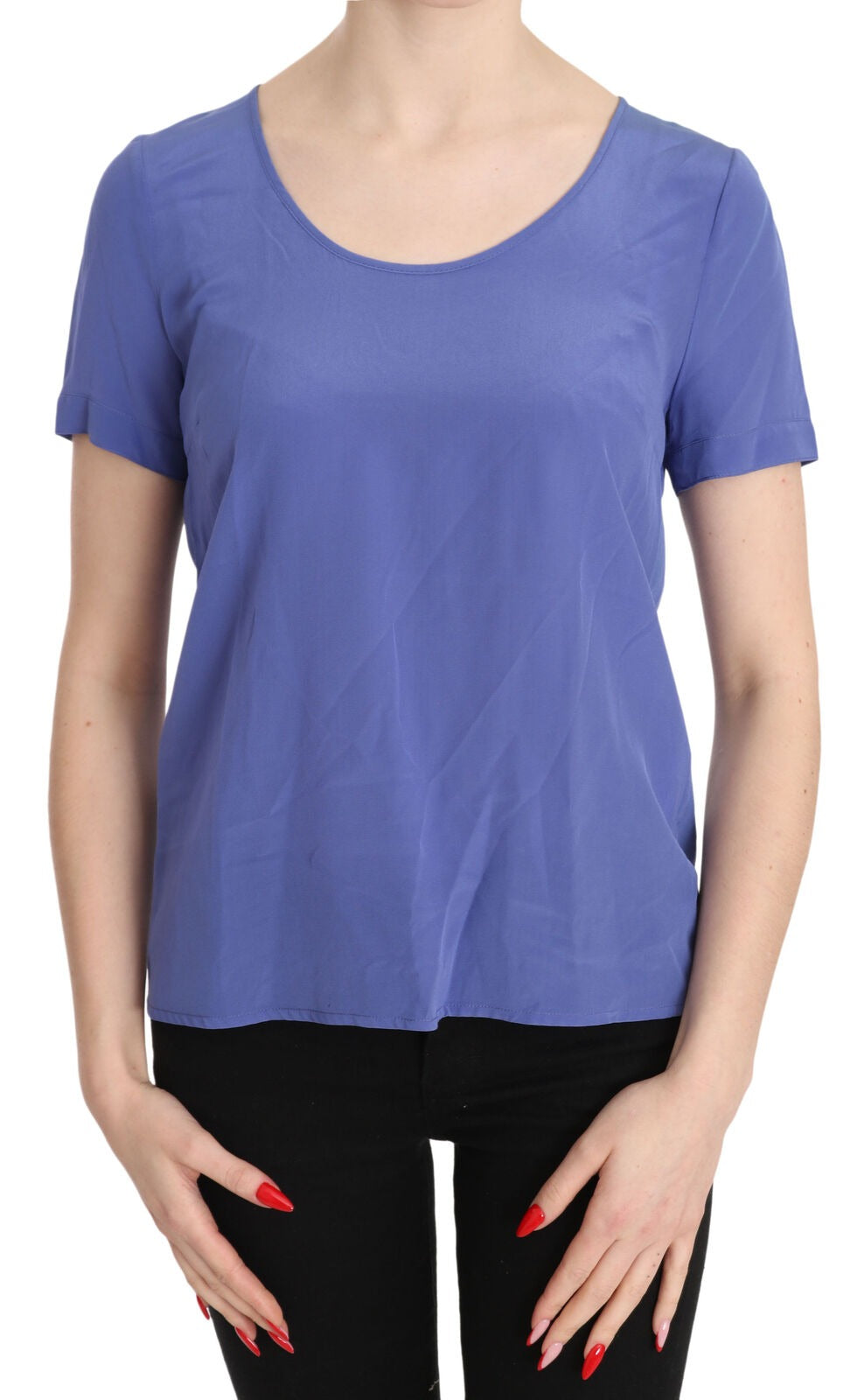 Patrizia Pepe Seidenbluse mit kurzen Ärmeln in Lila