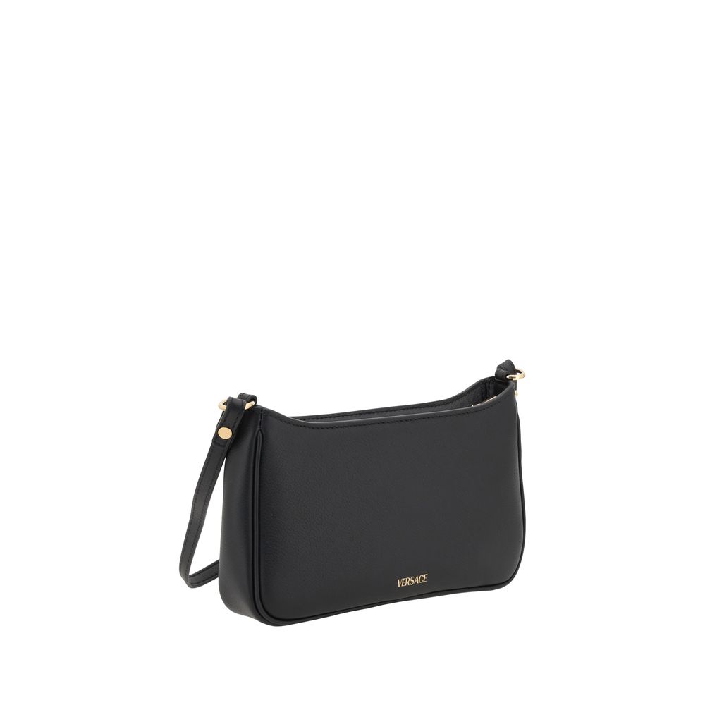 Versace Schwarze Bos Taurus Kalbsleder Schultertasche