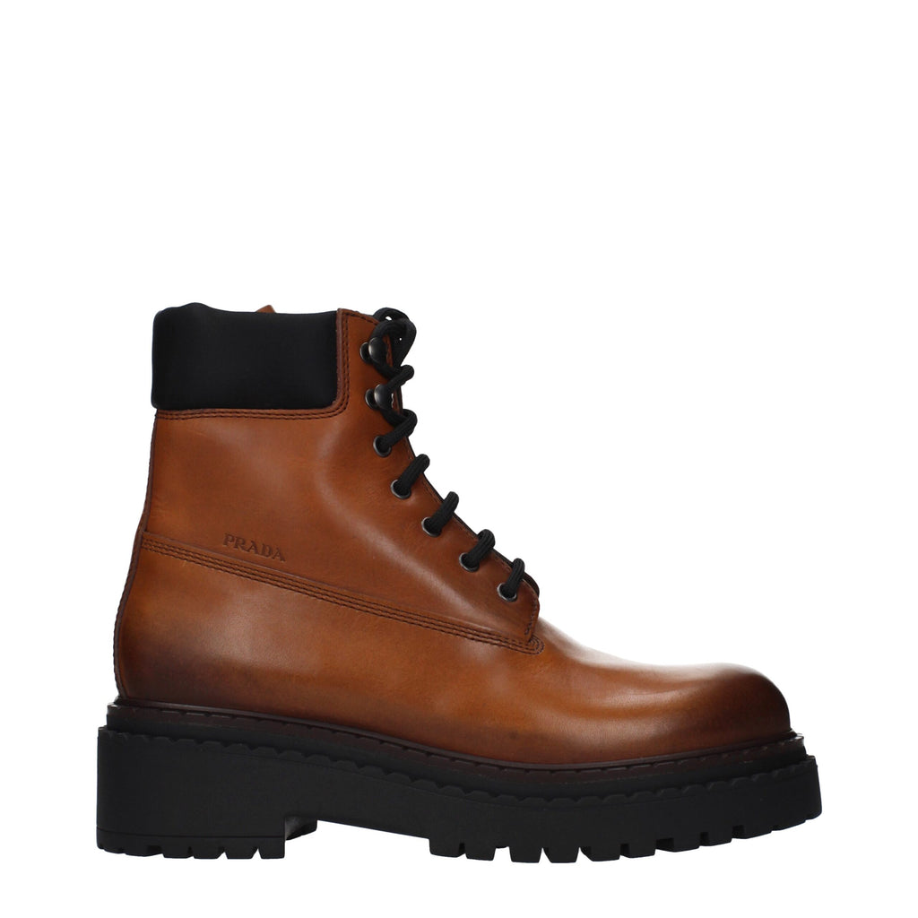 Prada Braune Leder-Ankle Boots